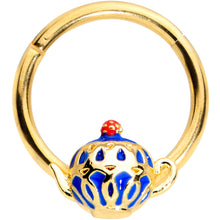Load image into Gallery viewer, 16G 3/8 Gold Tone Blue Teapot Hinged Segment Ring

