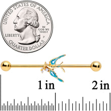 Load image into Gallery viewer, 14G Clear CZ Gem Gold Tone Swallow Bird Industrial Barbell 38mm
