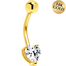 Load image into Gallery viewer, 16G Solid 14K Yellow Gold Cubic Zirconia HEART SOLITAIRE Belly Ring
