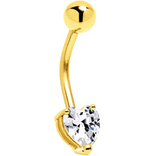 Load image into Gallery viewer, 16G Solid 14K Yellow Gold Cubic Zirconia HEART SOLITAIRE Belly Ring
