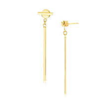 Load image into Gallery viewer, 14k Yellow Gold Modern Disc and Bar Drop Earrings
