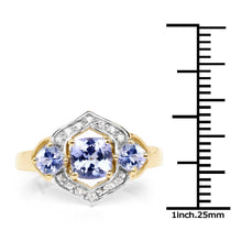 Load image into Gallery viewer, 14K Yellow Gold Plated 1.58 Carat Genuine Tanzanite and White Topaz .925 Sterling Silver Ring
