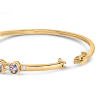 Load image into Gallery viewer, 14K Yellow Gold Alternating Bezel Set 5MM Oval Shaped Tanzanite and 1/5 Cttw Diamond Bangle Bracelet (H-I Color, VS2-SI1 Clarity) - Fit's wrists up to 7.25" Inches
