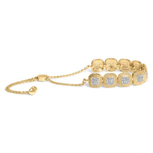 Load image into Gallery viewer, 14k Yellow Gold Plated .925 Sterling 5/8 Cttw Diamond Composite Cushion Frame 4â€-10â€ Adjustable Bolo Bracelet (G-H Color, I1-I2 Clarity)
