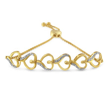 Load image into Gallery viewer, 14K Yellow Gold Plated .925 Sterling Silver Diamond Accent Heart Link Bolo Bracelet
