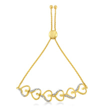 Load image into Gallery viewer, 14K Yellow Gold Plated .925 Sterling Silver Diamond Accent Heart Link Bolo Bracelet
