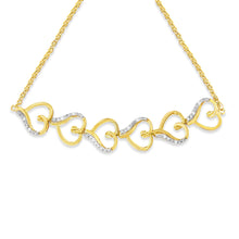 Load image into Gallery viewer, 14K Yellow Gold Plated .925 Sterling Silver Diamond Accent Heart Link Bolo Bracelet
