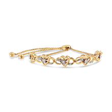 Load image into Gallery viewer, 14K Yellow Gold Plated .925 Sterling Silver 1/10 Cttw Diamond Infinity Heart Shaped 4â€-10â€ Adjustable Bolo Bracelet (H-I Color, I2-I3 Clarity)

