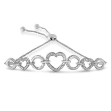 Load image into Gallery viewer, .925 Sterling Silver 1/10 Cttw Round-Cut Diamond Heart-Link Adjustable Bolo Bracelet ( H-I Color, I2-I3 Clarity) - 6"-9" Adjustable
