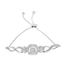 Load image into Gallery viewer, .925 Sterling Silver Diamond Cushion Frame Heart-Sides Twist 4â€-10â€ Adjustable Bolo Tennis Bolo Bracelet (I-J Color, I3 Clarity)
