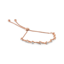 Load image into Gallery viewer, 14K Yellow Gold Plated .925 Sterling Silver Diamond Accent Heart and Wave Link Bolo Bracelet (I-J Color, I2-I3 Clarity) - 6" to 9" Adjustable
