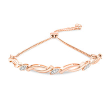 Load image into Gallery viewer, 14K Rose Gold Plated .925 Sterling Silver 1/10 Cttw Diamond Alternating Swirl link Bolo Bracelet (I-J Color, I2-I3 Clarity) - 6" to 9" Adjustable
