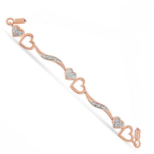 Load image into Gallery viewer, 14K Rose Gold Plated .925 Sterling Silver 1/10 Cttw Diamond Wave and Hearts 4â€-10â€ Adjustable Bolo Bracelet (I-J Color, I3 Clarity)
