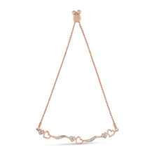 Load image into Gallery viewer, 14K Rose Gold Plated .925 Sterling Silver 1/10 Cttw Diamond Wave and Hearts 4â€-10â€ Adjustable Bolo Bracelet (I-J Color, I3 Clarity)
