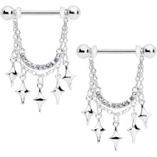 Load image into Gallery viewer, 14G 9/16 Clear Gem Drama Dangle Nipple Ring Set
