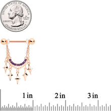Load image into Gallery viewer, 14G 9/16 Purple Gem Rose Gold Tone Drama Dangle Nipple Ring Set
