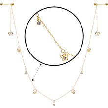 Load image into Gallery viewer, 14G 9/16 Clear Gem Gold Tone Butterfly Dangle Nipple Chain
