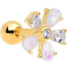 Load image into Gallery viewer, 16G 1/4 White Faux Opal Gold Tone Flower Cartilage Tragus
