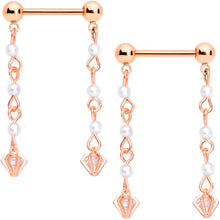 Load image into Gallery viewer, 14G 5/8 Clear CZ Gem Rose Gold Tone Orb Dangle Nipple Ring Set
