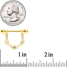 Load image into Gallery viewer, 14G 5/8 Clear Gem Gold Tone Flower Dangle Nipple Ring Set
