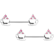 Load image into Gallery viewer, 14G 9/16 Pink Gem Hot Cocoa Barbell Nipple Ring Set
