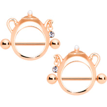 Load image into Gallery viewer, 14G 5/8 Clear Gem Rose Gold Tone Teapot Nipple Shield Set
