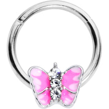 Load image into Gallery viewer, 16G 3/8 Clear Gem Pink Butterfly Septum Ring
