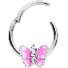 Load image into Gallery viewer, 16G 3/8 Clear Gem Pink Butterfly Septum Ring
