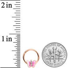 Load image into Gallery viewer, 16G 3/8 Clear Gem Rose Gold Tone Pink Butterfly Septum Ring
