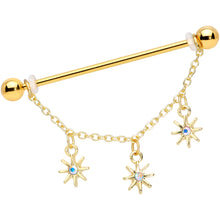 Load image into Gallery viewer, 14G Aurora Gem Gold Tone Stars Dangle Industrial Barbell 38mm

