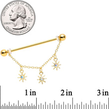 Load image into Gallery viewer, 14G Aurora Gem Gold Tone Stars Dangle Industrial Barbell 38mm
