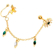 Load image into Gallery viewer, 16G 1/4 Green Gem Gold Tone Angel Cuff Chain Left Cartilage

