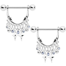 Load image into Gallery viewer, 14G 5/8 Clear Gem Moons Dangle Nipple Ring Set
