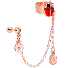 Load image into Gallery viewer, 16G Rose Gold Tone Ladybug Flower Left Cuff Chain Cartilage Ring
