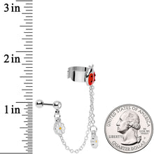 Load image into Gallery viewer, 16G 1/4 Clear Gem Ladybug Flower Left Cuff Chain Cartilage Ring
