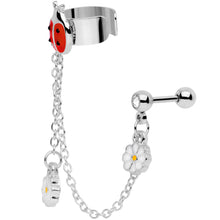 Load image into Gallery viewer, 16G 1/4 Clear Gem Ladybug Flower Right Cuff Chain Cartilage Ring
