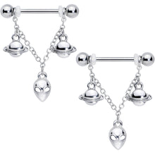 Load image into Gallery viewer, 14G 5/8 Saturn Alien Dangle Nipple Ring Set
