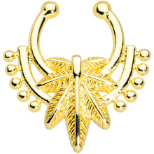 Load image into Gallery viewer, Gold Tone Ornate Pot Leaf Clip On Fake Septum Ring
