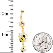 Load image into Gallery viewer, Clear Yellow Black Gem Gold Tone Happy Honey Bees Dangle Belly Ring
