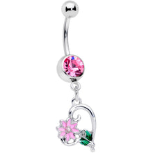Load image into Gallery viewer, Pink Gem Sweet Flower Heart Dangle Belly Ring

