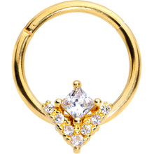 Load image into Gallery viewer, 16G 3/8 Clear CZ Gem Gold Tone Vivid Vee Hinged Segment Ring
