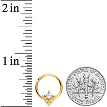 Load image into Gallery viewer, 16G 3/8 Clear CZ Gem Gold Tone Vivid Vee Hinged Segment Ring
