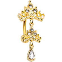 Load image into Gallery viewer, Clear Gem Gold Tone Tempting Tiara Top Mount Dangle Belly Ring
