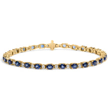 Load image into Gallery viewer, 18K Yellow Gold 3/4 Cttw Diamond and 5 1/3 Cttw Oval Blue Sapphire Alternating Link Bracelet (G-H Color, VS1-VS2 Clarity)  - 7.25" Inches

