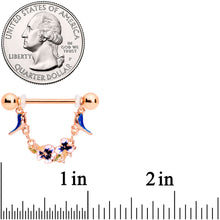 Load image into Gallery viewer, 14G 9/16 Rose Gold Tone Bluebird Flower Dangle Nipple Ring Set
