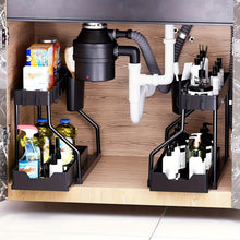 Load image into Gallery viewer, 2-Piece Under Sink Organizer with Sliding Shelves – Multi-Purpose Storage Rack
