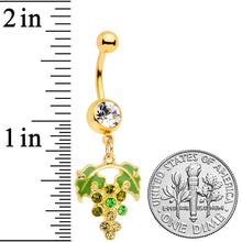 Load image into Gallery viewer, Clear Green Gem Gold Tone Bunch of Grapes Dangle Belly Ring

