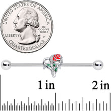 Load image into Gallery viewer, 14G Clear Gem Open Heart Rose Valentines Industrial Barbell 38mm
