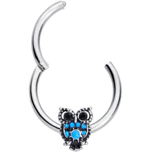 Load image into Gallery viewer, 16G 3/8 Black Gem Ornate Blue Owl Hinged Segment Ring
