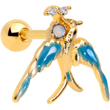 Load image into Gallery viewer, 16G 1/4 White Faux Opal Gold Tone Swallow Bird Cartilage Tragus
